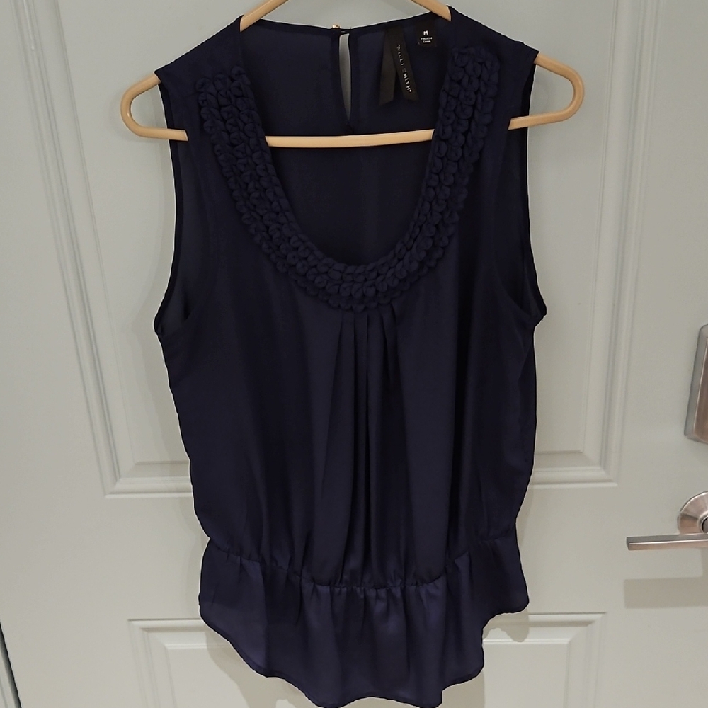 Willi Smith Navy Sleeveless Blouse